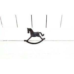 Black wrought iron metal rocking horse hook organizer hanger